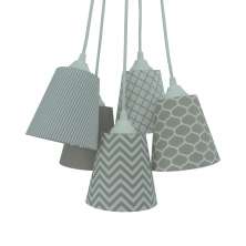 Lustre Pendente Cacho Quarto Bebê Geométrico Cinza e Branco