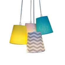 Lustre Pendente Cacho Quarto de Bebê Chevron Cinza, Rosa, Azul e Amarela