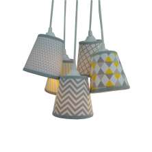 Lustre Pendente Cacho em Tecido Geométrico Chevron e Triângulos Amarelo e Cinza