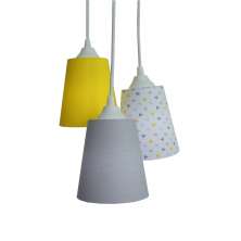 Lustre Pendente Infantil Geométrico Amarelo e Cinza