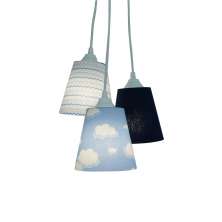 Lustre Pendente Infantil Nuvens e Chevron Tons de Azul e Branco