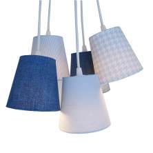 Lustre Pendente Jeans e Pied Poule Azul e Branco