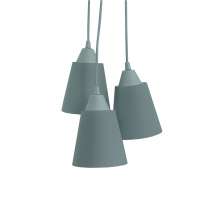 Lustre Pendente Luminária Cacho 3 Cúpulas Tecido Cinza