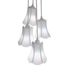 Lustre Pendente Luminária Cacho 4 Cúpulas Paris Linho com Detalhes em Azul