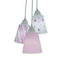 Lustre Pendente Luminária Cacho Bebê Estrelinhas Rosa, Cinza e Branco