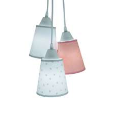Lustre Pendente Luminária Cacho Estrelinhas Cinza, Rosa e Branco