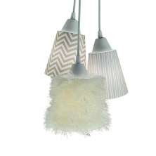 Lustre Pendente Luminária Cacho FruFru e Estampas em Tons de Bege