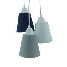 Lustre Pendente Luminária Cacho Tecidos Cinza, Azul Marinho e Branco
