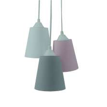 Lustre Pendente Luminária Cacho Tecidos Cinza, Rosa e Branco