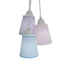 Lustre Pendente Luminária Cacho Tecidos Listrados Rosa, Azul e Lilás