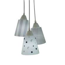 Lustre Pendente Luminária Estrelinhas e Luas Cinza, Branco e Azul Marinho