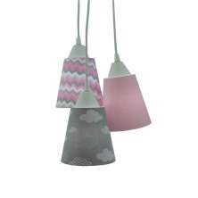 Lustre Pendente Luminária Nuvens e Chevron Cinza e Rosa