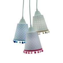 Lustre Pendente Luminária Quarto Bebê Cacho Pompons Rosa, Azul e Bege