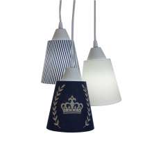 Lustre Pendente Luminária Quarto Bebê Coroa Bege e Azul Marinho