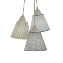 Lustre Pendente Luminária Revestida Estampas Geométricas em Tons de Amarelo e Cinza