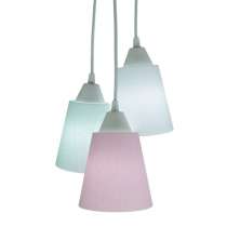 Lustre Pendente Luminária Revestida com Tecido Tons de Verde, Rosa e Branco