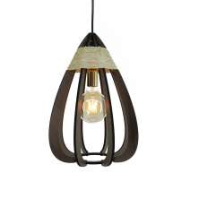 Lustre Pendente Luminária Sisal e Madeira Gota Marrom