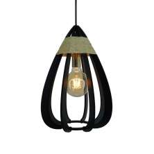 Lustre Pendente Luminária Sisal e Madeira Preto