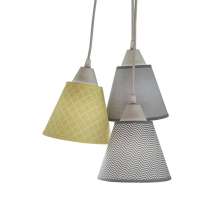 Lustre Pendente Luminária Tecido Mini Chevron Tons de Cinza e Amarelo
