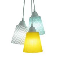 Lustre Pendente Luminária Tecidos Colmeia Verde, Chevron Cinza e Amarelo Liso