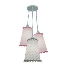 Lustre Pendente Menina Pompons Rosa e Cinza