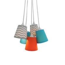 Lustre Pendente Mix Tecidos Bebê Chevron Cinza, Azul e Laranja