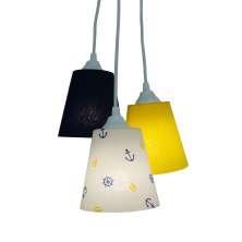 Lustre Pendente Náutico 3 Cúpulas Azul Marinho e Amarelo