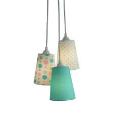 Lustre Pendente Poás e Triângulos 3 Cúpulas Verde e Rosa