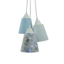 Lustre Pendente Quarto de Bebê Tecido Balão Tons de Azul e Cinza