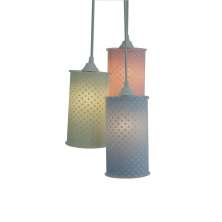 Lustre Pendente Triplo Poá Azul Verde e Rosa