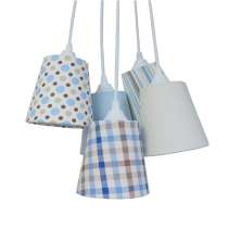 Lustre Pendente Xadrez e Listras Baby Bege e Azul Bebê