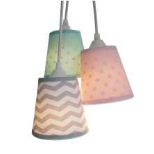Lustre Triplo Poás e Chevron Cinza, Rosa e Verde