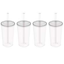 4 Copos com Tampa e Canudo 500ml Crippa Transparente Plástico Água Suco Bebidas