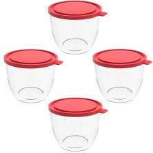 4 Potes com Tampa 1,9L Redondo Crippa Transparente e Vermelho Bacia Alimentos Frutas