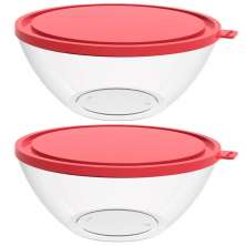 Kit 2 Potes com Tampa 2,3L Redondo Crippa Bacia Alimentos Frutas Plástico Vermelho