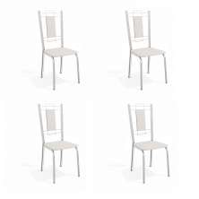 Conjunto com 4 Cadeiras de Cozinha Florença Cromado e Branco