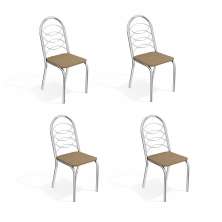 Conjunto com 4 Cadeiras de Cozinha Holanda Cromado e Capuccino