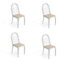 Conjunto com 4 Cadeiras de Cozinha Holanda Cromado e Nude