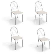 Conjunto com 4 Cadeiras de Cozinha Noruega Cromado e Branco