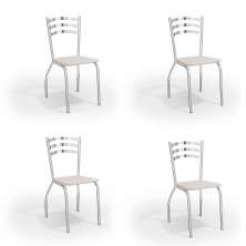 Conjunto com 4 Cadeiras de Cozinha Portugal Cromado e Branco