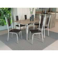 Conjunto de Mesa de Cozinha com Tampo de Vidro e 6 Cadeiras Joana Preto e Cromado
