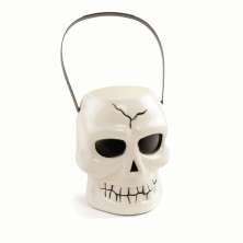 Balde Halloween de Plástico Crânio com Alça Branco 12x14x16