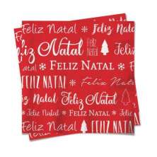 Conjunto com 20 Guardanapos Feliz Natal Vermelho 33 cm