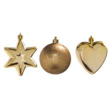 Conjunto com 3 Enfeites de Natal Estrela Boa e Coração Dourado 5 cm