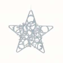 Enfeite Pendurar Árvore Natal Estrela Glitter 2 Peças Prata