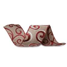 Fita Laço Natal Juta Arabesco 6,3Cm x 9,14 Metros Vermelho