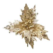 Flor Artificial Decoração Natal Poinsetia Dourado