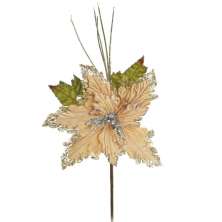 Flor decoração natal 1 Unidade flor comborda glitter nude