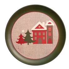 Prato Decorativo Natalino Pinheiro e Casinha Vermelho