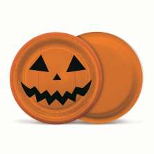 Prato Halloween Redondo Estampa Abóbora Laranja 18cm 8 Peças